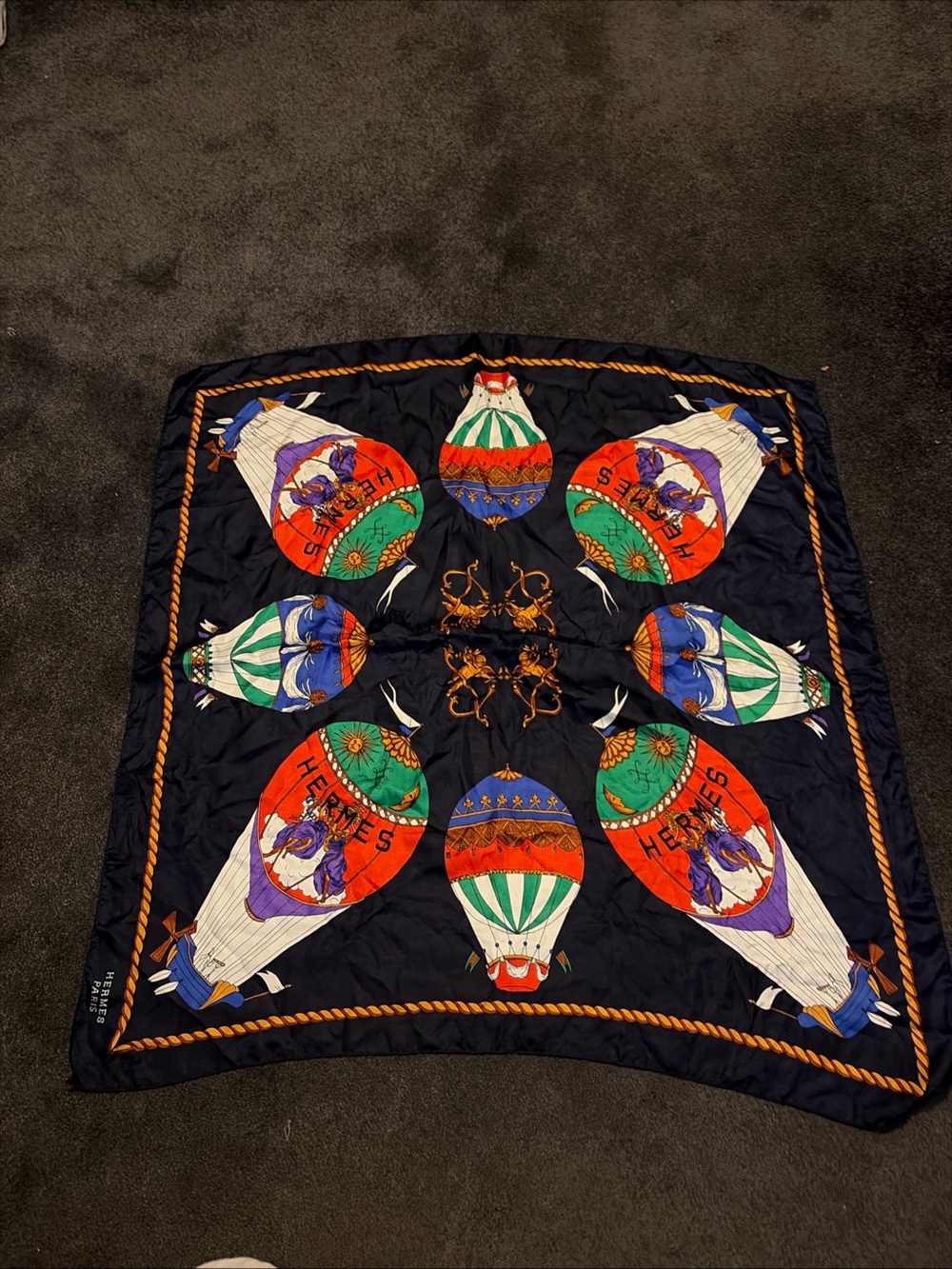 Hot Air Balloon Cherubs 34" Square Scarf Bold Colorful Design Polyester